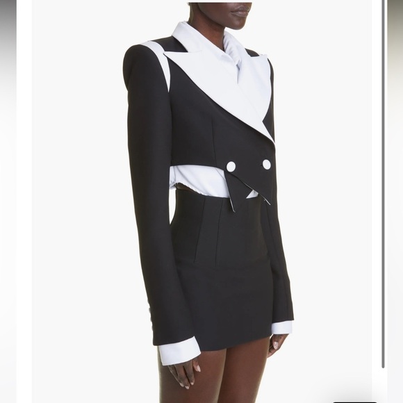 LaQuan Smith | Double Breasted Cropped Blazer With Contrast Detail in Black XS - Picture 9 of 12